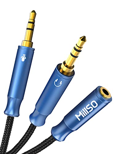 MillSO 3極 4極 変換 オーディオ変換ケーブル オーディオ分配ケーブル 4極メス-3極オス×2 3.5mm ミニプラグジャック 金メッキ端子 イヤ
