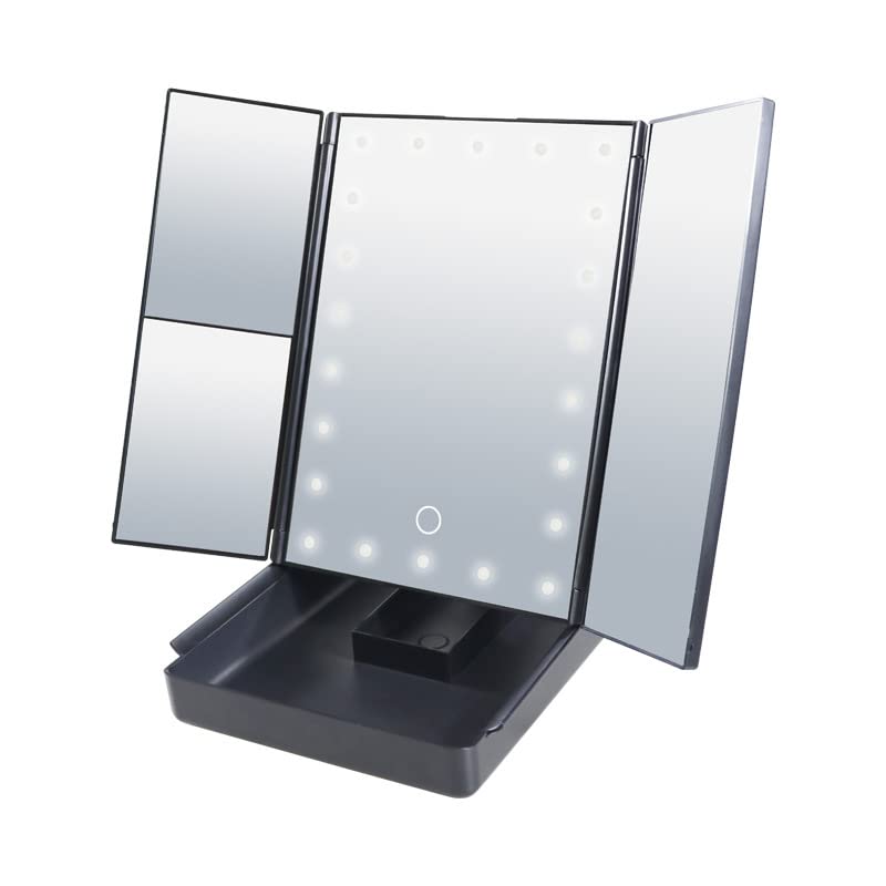 女優ミラー 化粧鏡 卓上ミラー LEDライト付き 三面鏡 拡大鏡 大きい おしゃれ 折りたたみ スタンドミラー ドレッサー USB 大型 メイクミ