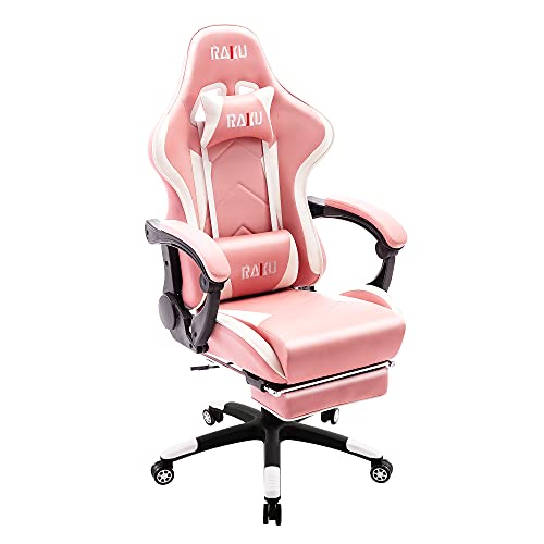 RAKU ゲーミングチェア オットマン付き 振動機能 オフィスチェア ゲーム用座椅子 ハイバックチェア 肘掛け 可動式アームレスト gaming ch