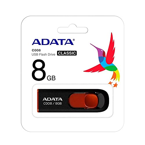ADATA USBメモリ 8GB USB2.0 スライド式 ブラック AC008-8G-RKD