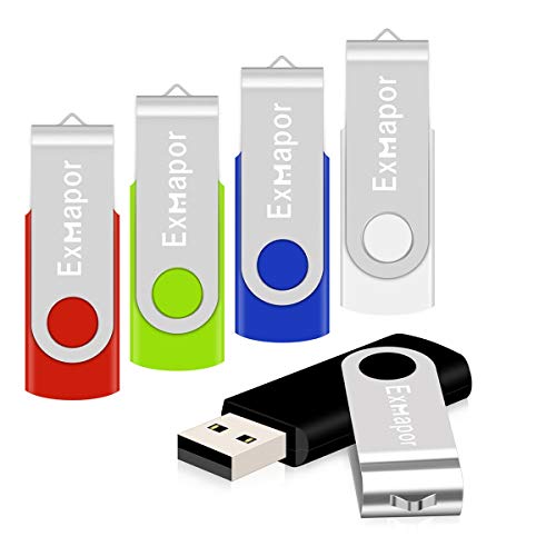 5個セット 16GB USBメモリ Exmapor USBフラッシュメモリ 回転式 ストラップホール付き 五色（黒、赤、緑、青、白）