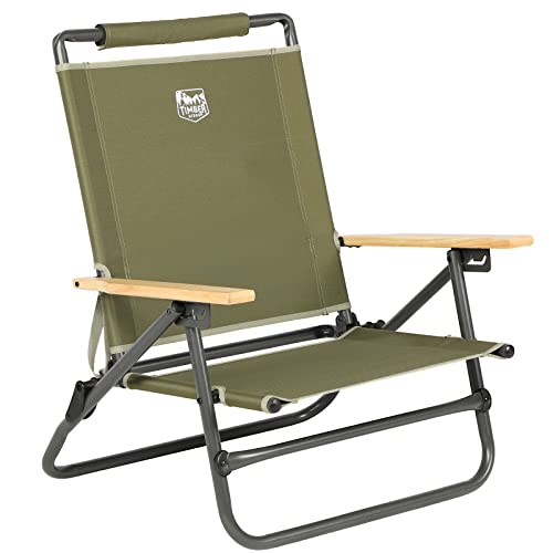 TIMBER RIDGE アウトドアチェア あぐらチェア 折り畳み 3段リクライニング 耐荷重150kg 重量3.9kg キャンプ ローチェア ソロ 椅子 木制肘