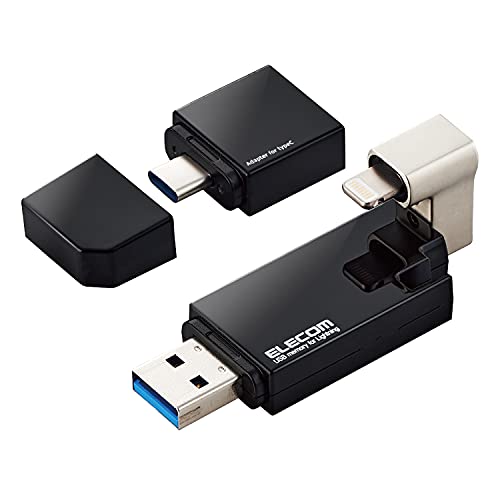 エレコム USBメモリ 16GB iPhone/iPad対応 [MFI認証品] ライトニング Type-C変換アダプタ付 ブラック MF-LGU3B016GBK