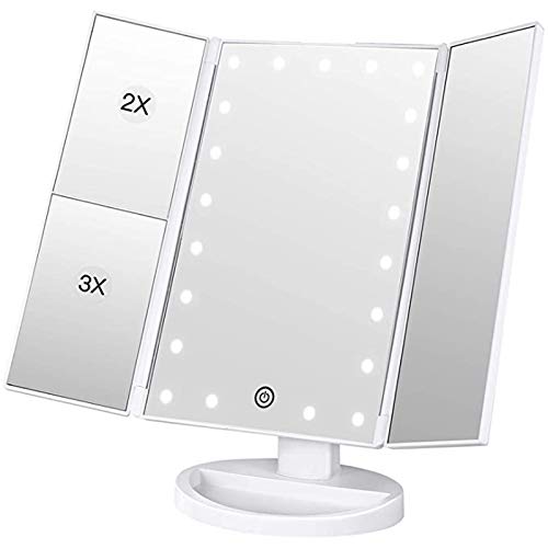 Vidafelic 化粧鏡 卓上 化粧ミラー 鏡 21個LED 拡大鏡 2/3倍 明るさ調節可能 180°回転 電池 & USB 2WAY給電 三面鏡 卓上 女優ミラー