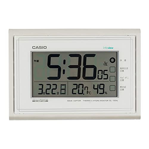 CASIO(カシオ) 掛け時計 電波 ホワイト デジタル 常時点灯 生活環境 温度 湿度 カレンダー 表示 IDL-150NJ-7JF