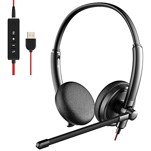 ヘッドセット USB ノイズキャンセリングマイク付き USB/3.5mm接続 両耳タイプ 軽量 音量調整可能 マイク付きヘッドホン 回転式マイクブー