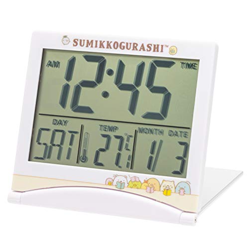 アリアス すみっコぐらし 目覚まし時計 デジタル 折りたたみ カレンダー 温度 表示 タイマー機能 付き ホワイト AC18083SXSG-CR 7.8cm×8