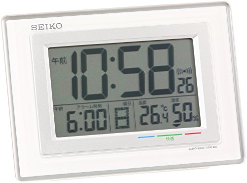 セイコー クロック 目覚まし時計 電波 デジタル カレンダー 快適度 温度 湿度 表示 白 SQ686W SEIKO