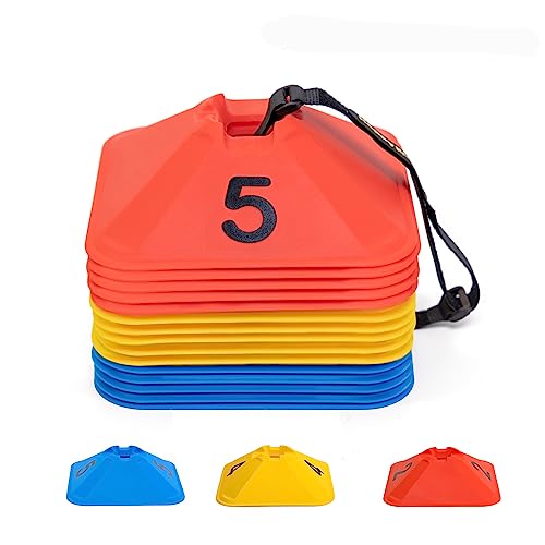 マーカーコーン 数字付き トレーニングコーン カラー ディスクコーン 3色15枚 サッカー 野球 フットサル用品 ドリブルマーカー テニス 練