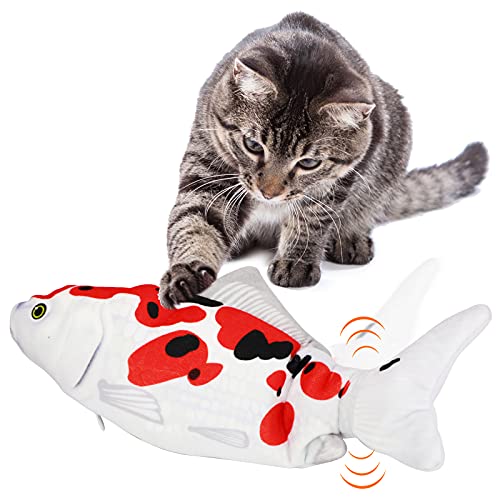Aurako 猫 おもちゃ 電動 ペットおもちゃ魚 猫用 ぬいぐるみ シミュレー魚 電動魚USB充電式 噛む動ける魚 取り外して洗えるおもちゃの魚