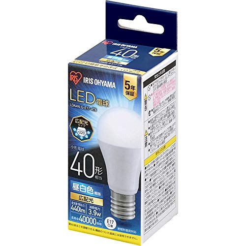 アイリスオーヤマ LED電球 口金直径17mm 広配光 40W形相当 昼白色 密閉器具対応 LDA4N-G-E17-4T6