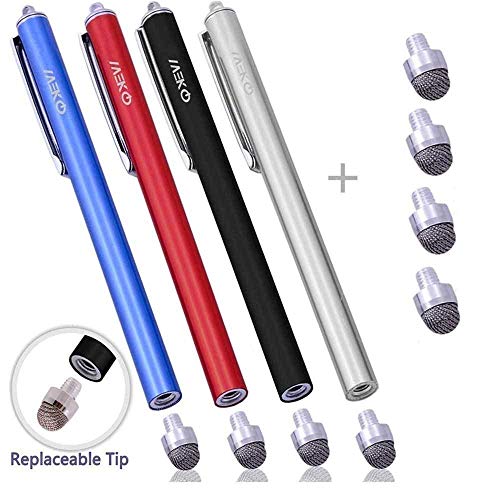 MEKO 4本 高感度 タッチペン 交換式スタイラスペン マイクロニット交換用ペン先4個 iPhone iPad Android タブレット（ブラック、シルバー