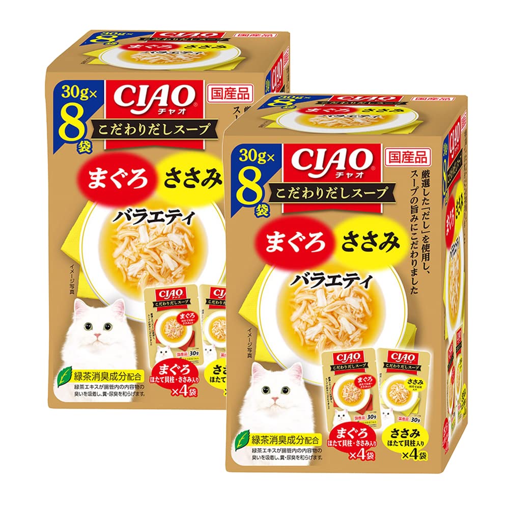 ※他店舗と在庫併用の為、品切れの場合は、ご容赦ください。説明 商品紹介 まぐろとささみの細かめフレークに猫ちゃんの喜ぶ素材を加え、とろりとしたスープで仕上げました。風味豊かな焼津産かつお節だしを使用。
